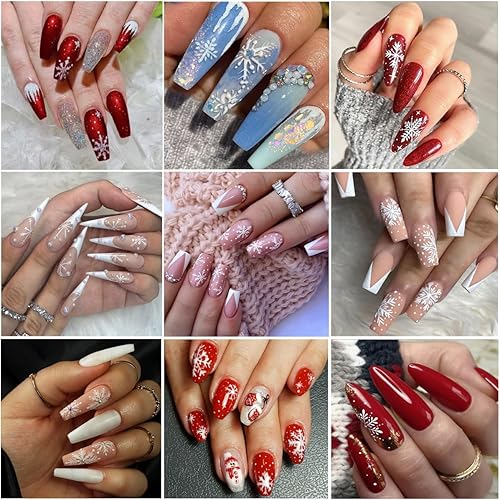 Miniatura 7 de 8 hojas de calcomanías de uñas de Navidad, copos de nieve 5D en relieve, copos de nieve blancos, árbol, alce, Navidad, invierno, diseño de copos de