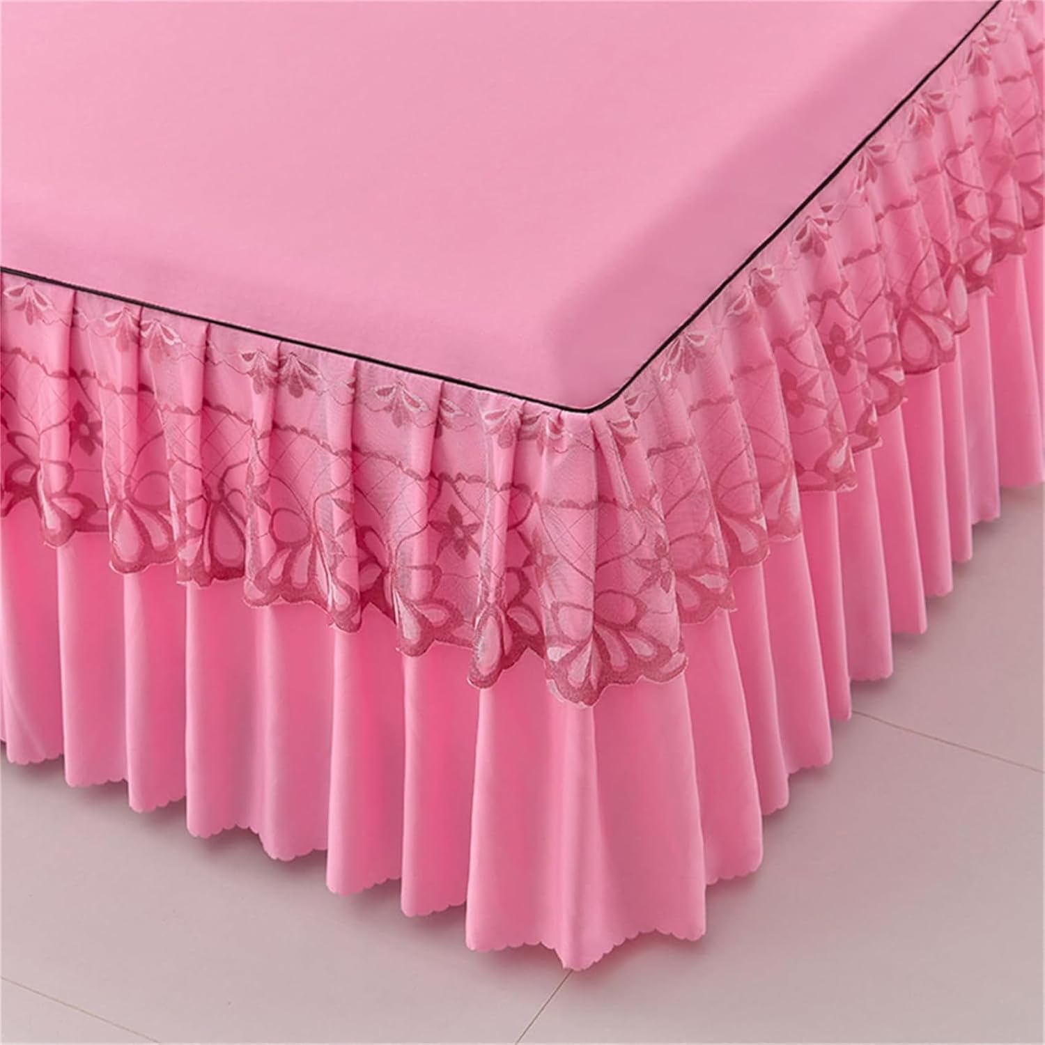 BBPM Openwork Lace Bed Skirt Queen Size 15 Inch Drop Adjustable & Elastic Wrap Around Bed Skirts Pleated Luxury Dust Ruffles Bed Spread for Twin Full Queen King,Red,Twin/100 * 190cm