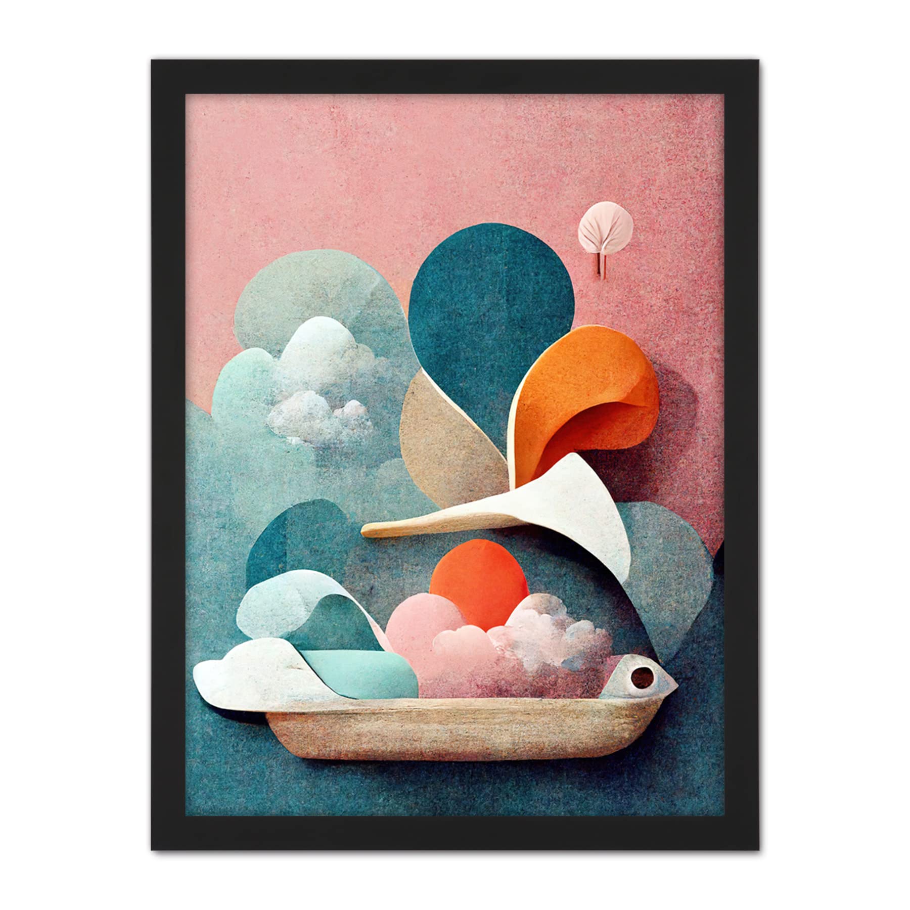 Doppelganger33 LTD Modern Boho Abstract Ship In Sky Clouds In Pastel Colours Toilet Artwork Framed Wall Art Print 18X24 Inch