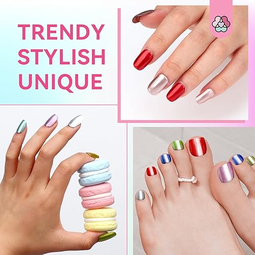 Miniatura 5 de SAVILAND Esmalte de uñas metálico con base y capa superior Juego de esmalte de uñas cromado de 12+2 colores, con brillo espejo, holográfico,