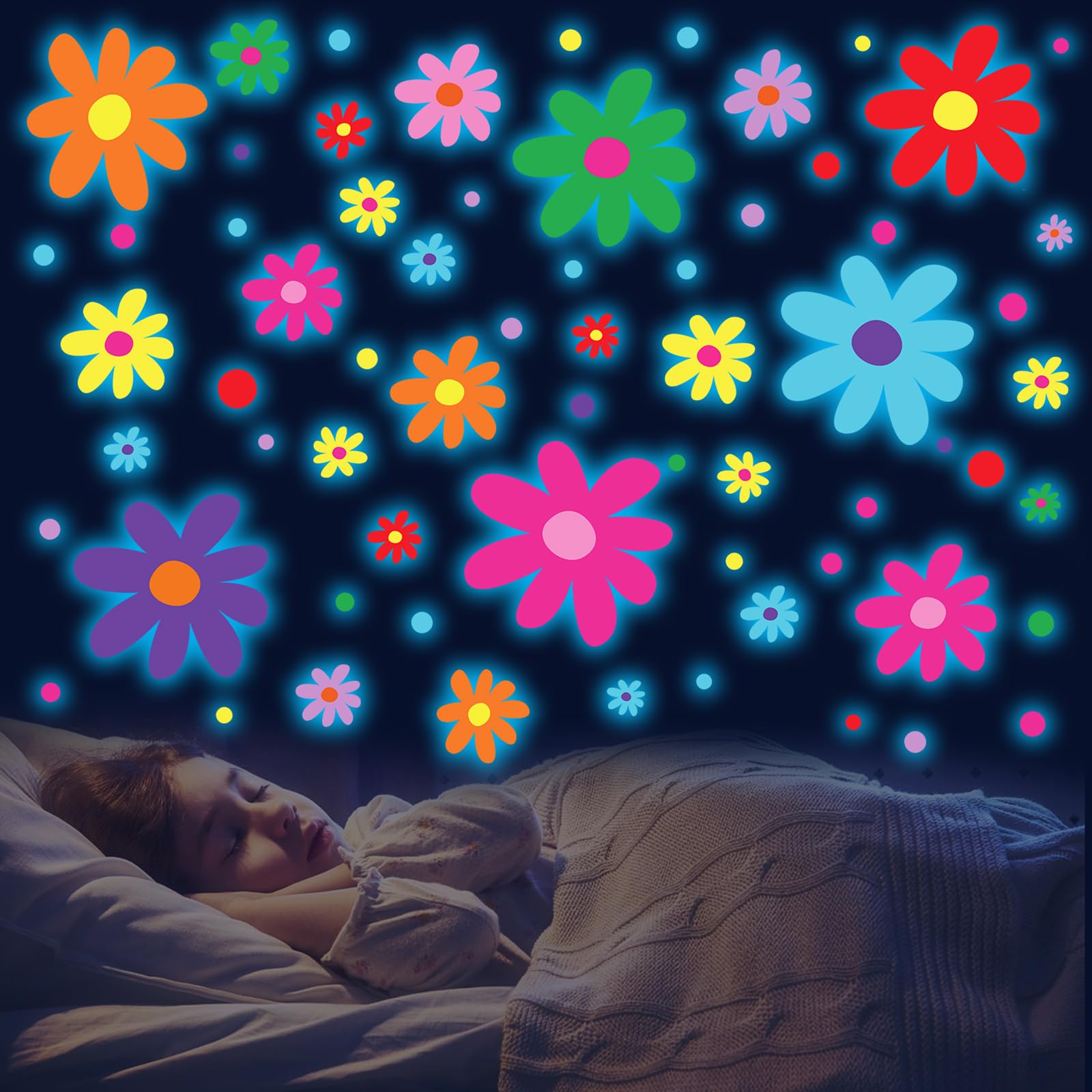 Décoration murale phosphorescente marguerites amovibles contre la peur du noir