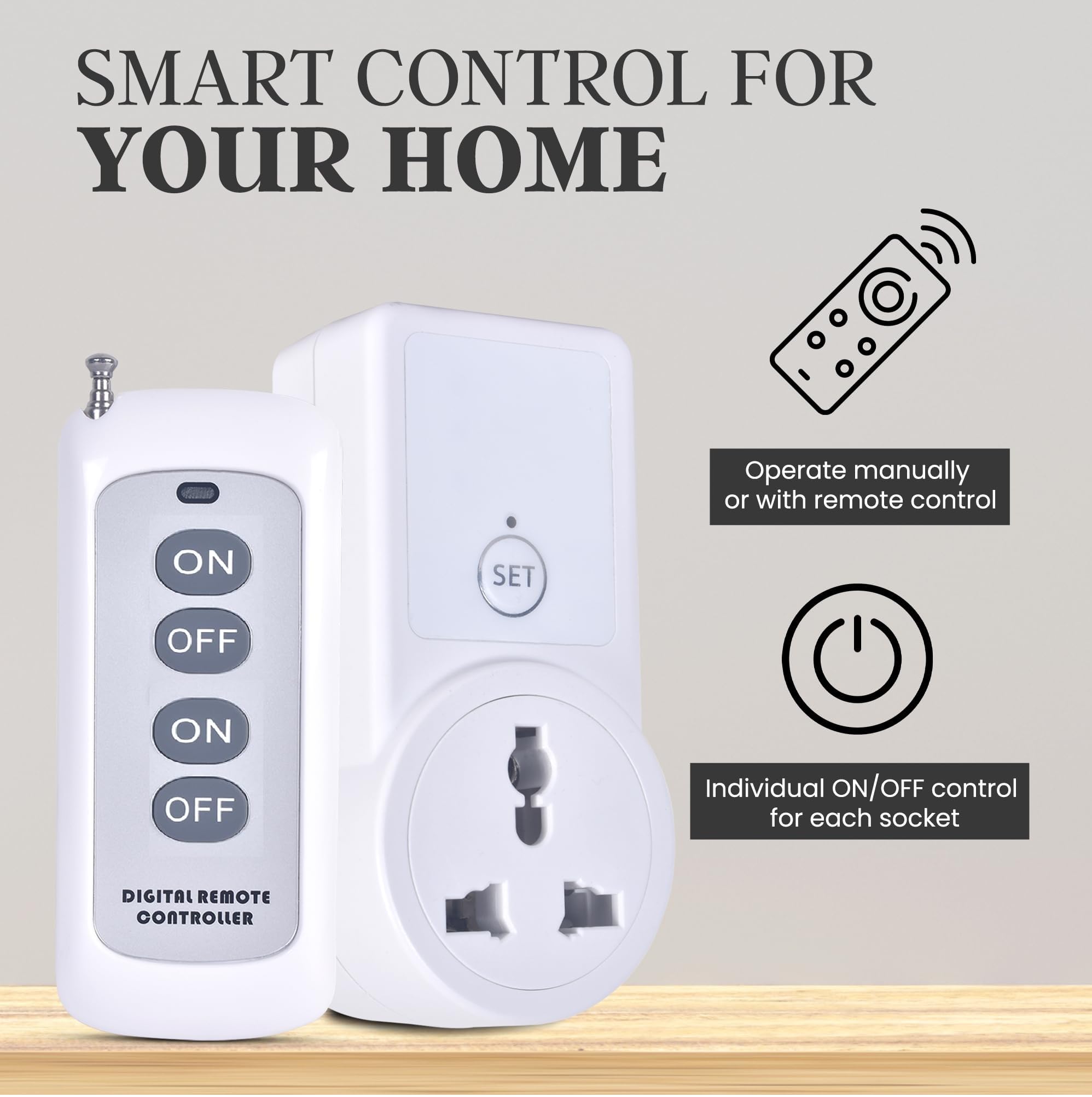 Blackt Electrotech BT16H | 3-Pin Wireless RF Remote Control Power Outlet Switch Socket | 230V 10A Plug with 1 Remote | 100m Range | for Light, Fan, TV & Appliances (2 Socket + 1 Remote) 2