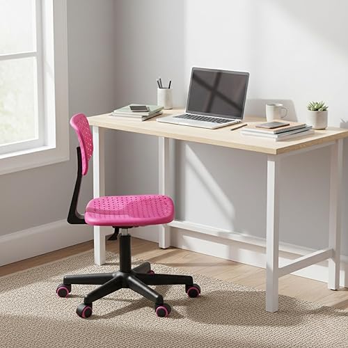 Miniatura 7 de Silla de escritorio sin brazos, linda silla de oficina con respaldo bajo, silla de trabajo giratoria ajustable para niñas, adolescentes, adultos