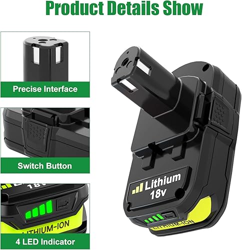 Miniatura 4 de Paquete de 2 baterías de repuesto de 3600 mAh P102 P108 para Ryobi de 18 V, 3.6 Ah, compatible con Ryobi batería de litio P103 P104 P105 P107 P109