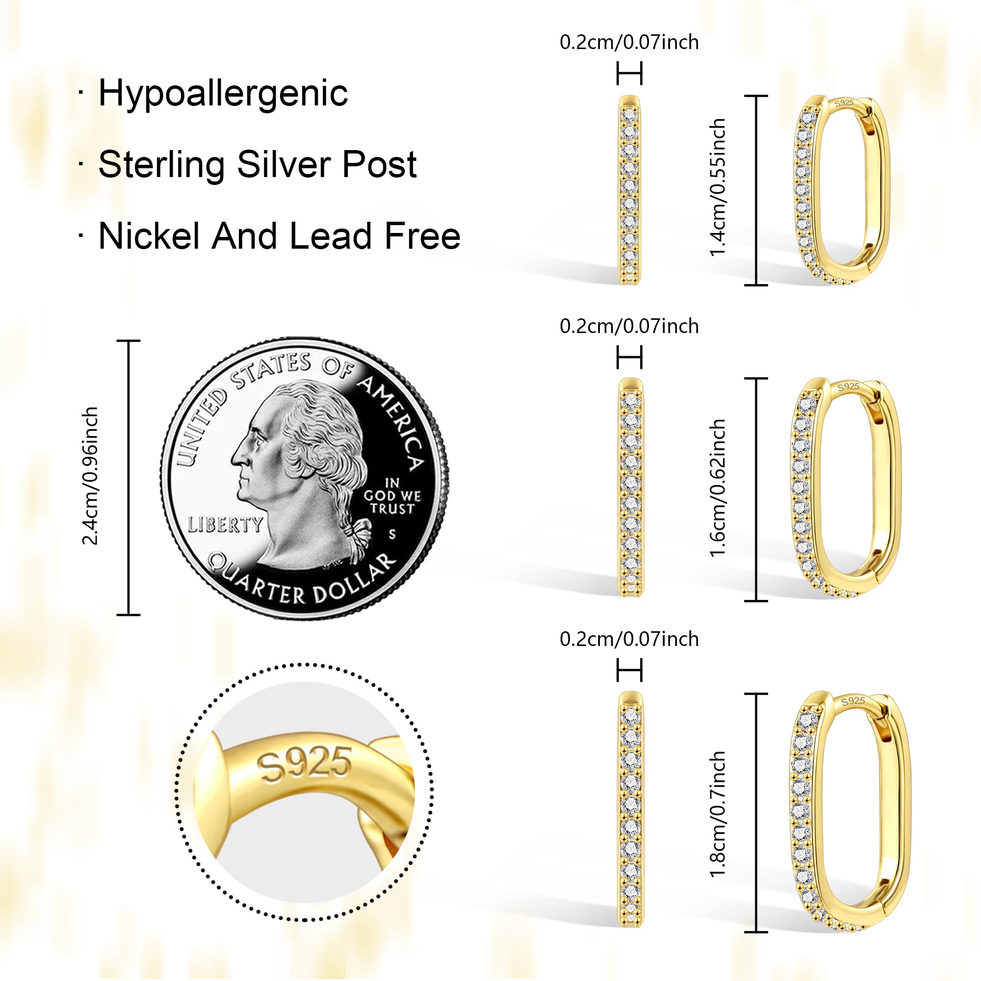 ALEXCRAFT 3Paar Creolen Gold Ohrringe Set, Damen 14 Karat vergoldet Schmuck Ohrringe Huggies Creolen Kleine Hypoallergen Ohrringe Silber 925 Schlafen Knorpel Kreolen Creolen Gold Kleine Damen Herren