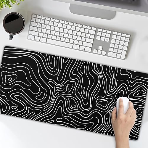 Miniatura 8 de Topographic Contour - Alfombrilla de mouse para juegos XL, alfombrilla grande para mouse negra, alfombrilla de escritorio de 31.5 x 11.8 pulgadas,