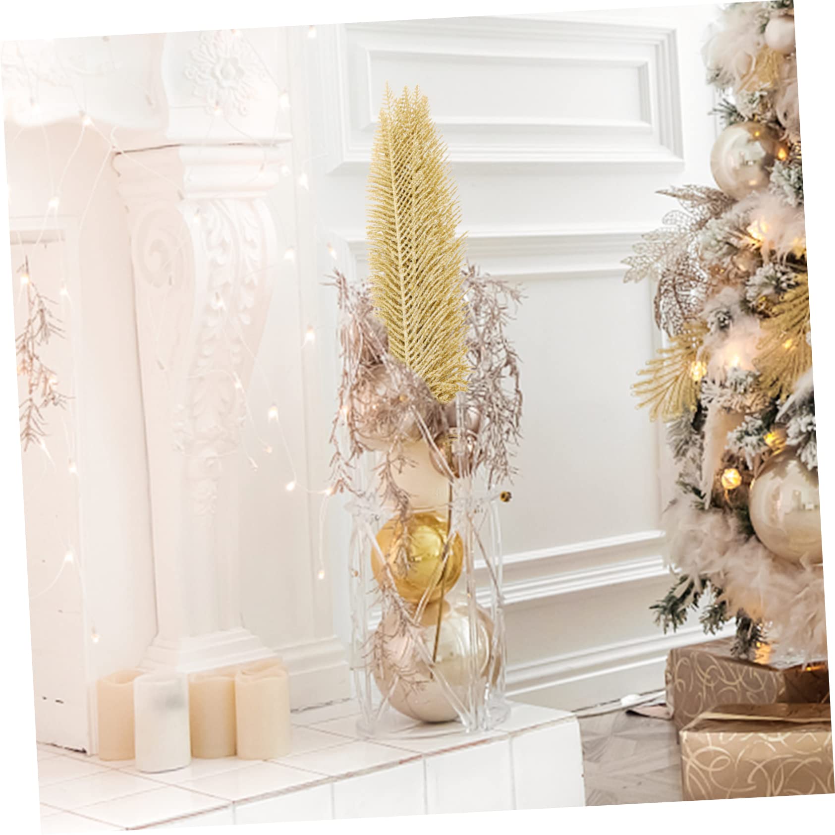 Ciieeo 40 Pz Lama in Polvere D'oro Foglie Finte Ramo Di Foglie Di Natale Foglie Di Natale Artificiali Plettri Natalizi Glitterati Abbellimenti Floreali Decorazioni Natalizie Plastica