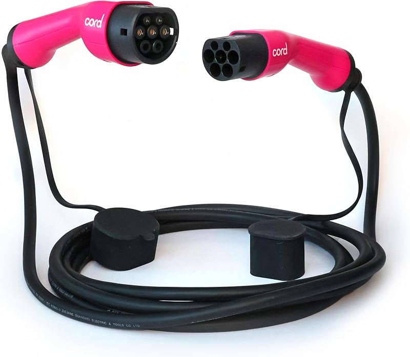 Cord Pink Type 2 to Type 2 EV Charging Cable, 32amp, 7.4kW, 5 Metre, Single Phase