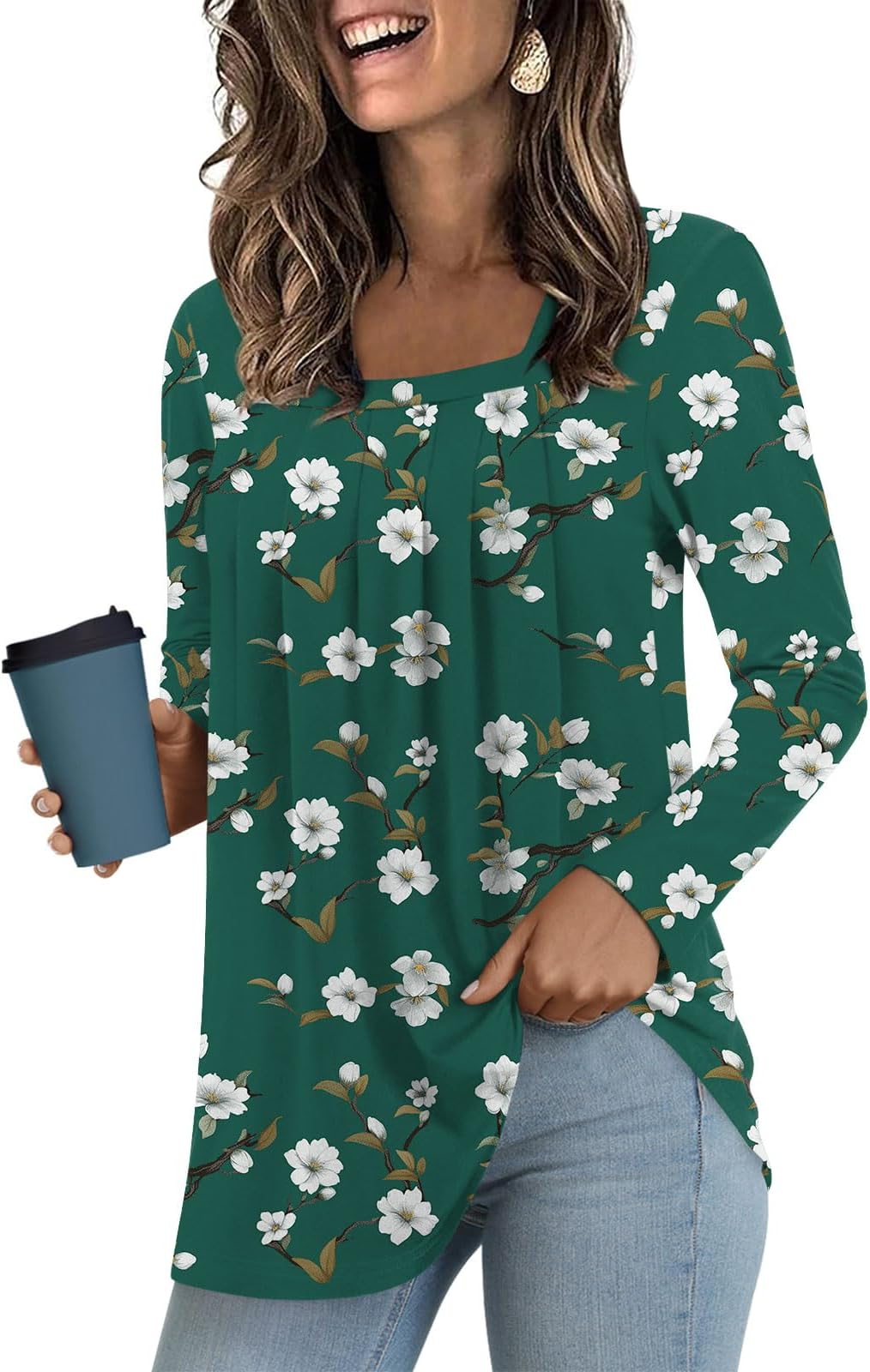 LONGYUANWomen's Tunic Tops Long Sleeve Shirts 2025 Casual Fashion Square Neck Basic Loose Blouses