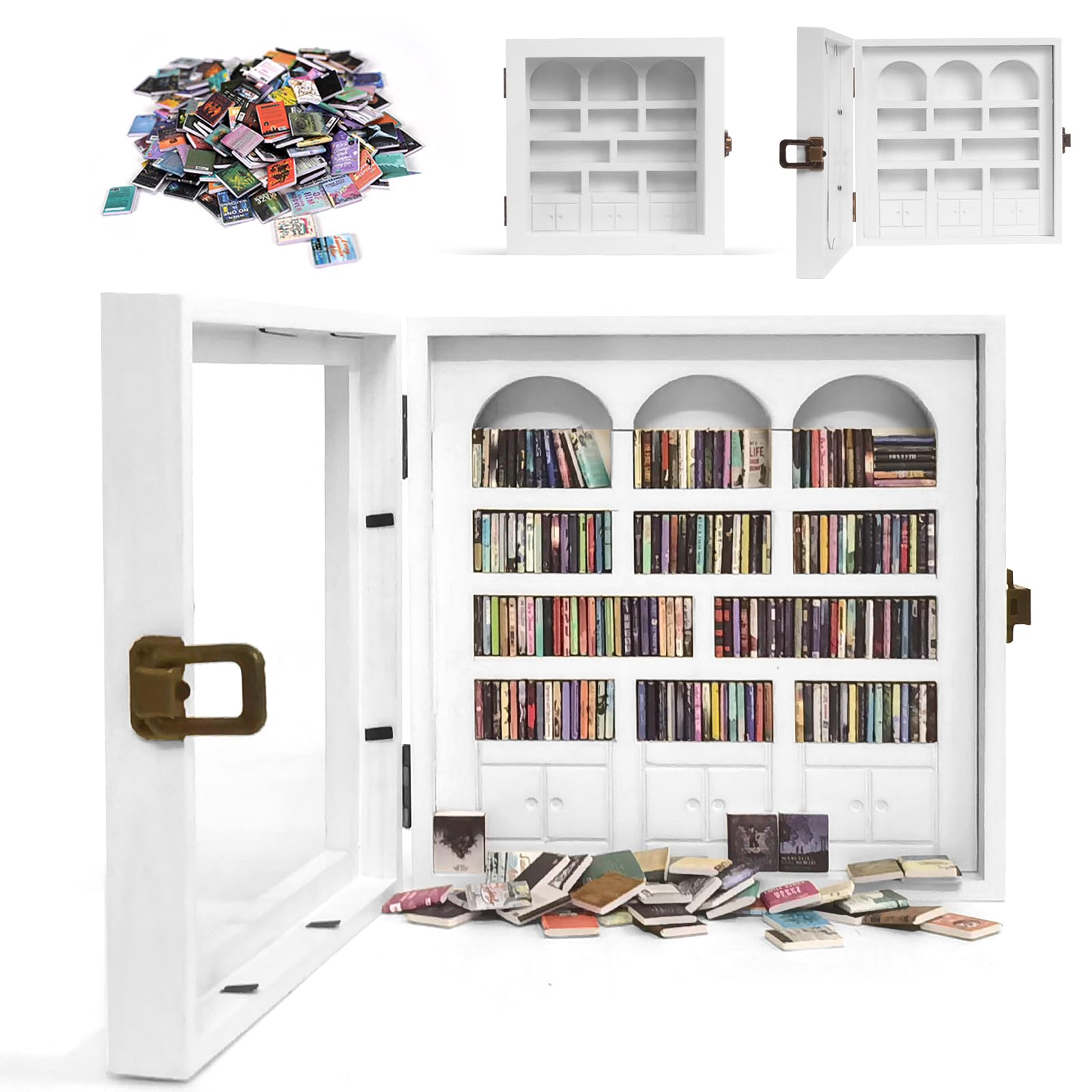 Anxiety Bookshelf – Mini Books Display for Stress Relief and Fun Decor, Perfect Decorative Miniature Library for Book Lovers, Ideal for Home Decor, Office Décor, and Thoughtful Gift Giving – White