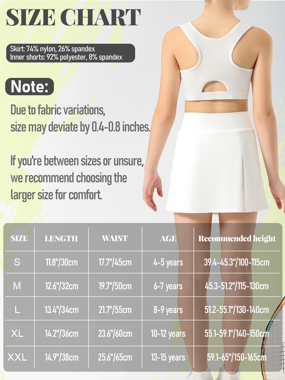 Jupe de tennis pour fille avec patchwork en maille - Jupe-short athlétique taille haute avec short intégré, jupe de golf trapèze respirante