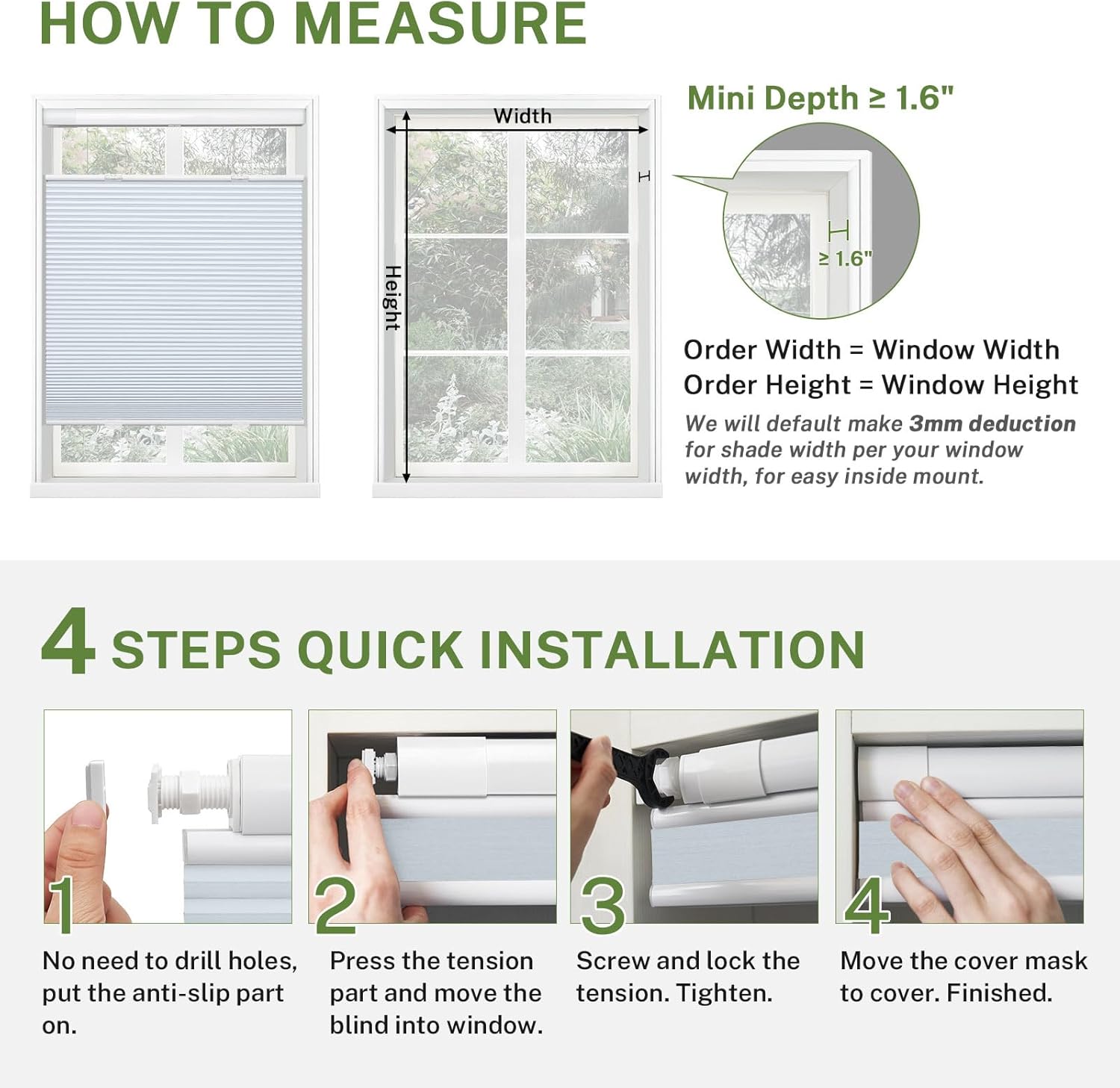 MiLin No Drill No Tool Cellular Shades Top Down Bottom Up Cordless Waterproof Cellular Blinds for Windows Honeycomb Blinds Easy to Install Window Shades 2026 New Series - Blackout Moonbeam Pool Blue