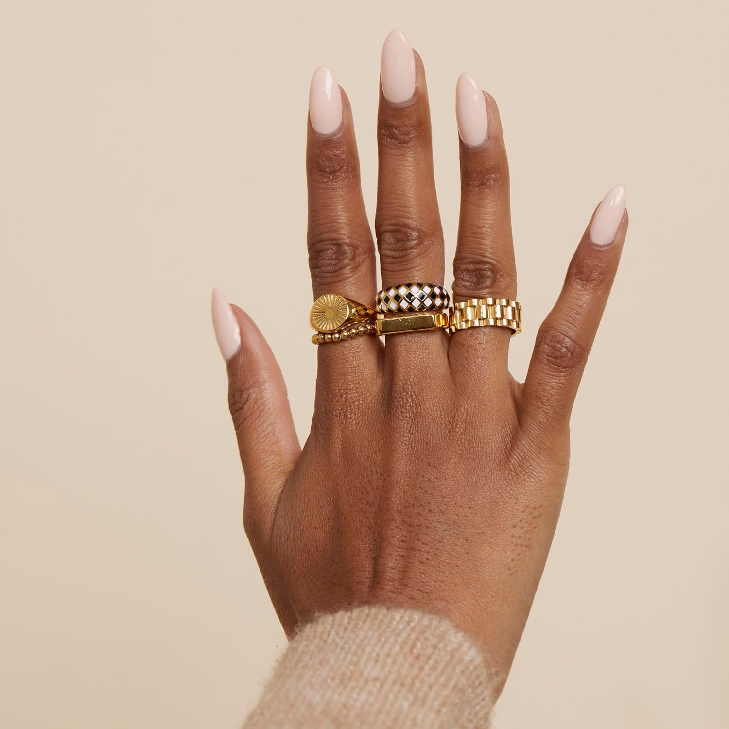 Shapes Studio 18K Gold Plated Sun Signet Ring, Gold Rings for Women, Gold Band Minimalist Style - Image 3