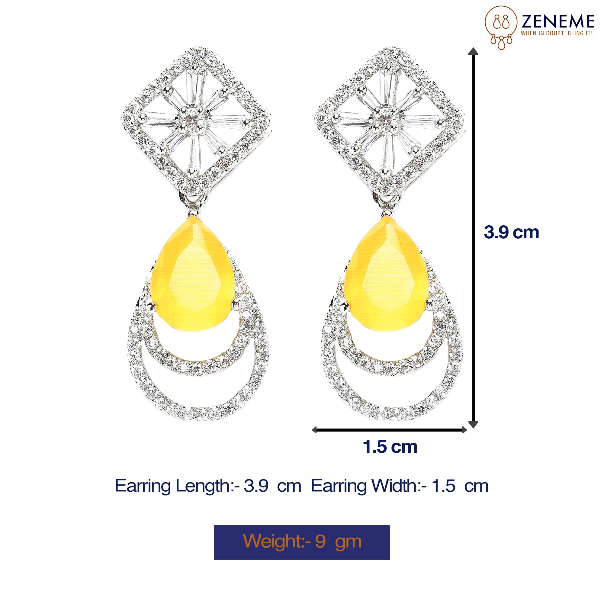Rhodium-Plated American Diamond Teardrop Drop Earrings