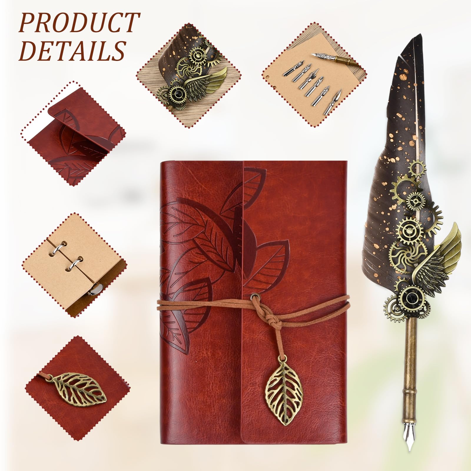 Pagezol Quill Pen and Ink Set, Feather Calligraphy Pen, Mechanical Gears & Wings Design, Dip Pen with 8 Replaceable Nibs - Image 3