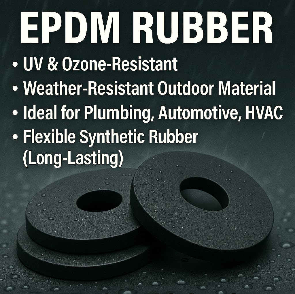 1" ID Rubber Flat Washers 2" OD x 1/4" Thick EPDM Gasket Spacers for Plumbing, Automotive, and Equipment Sealing 1 x 2 x 1/4 (12 Pack)