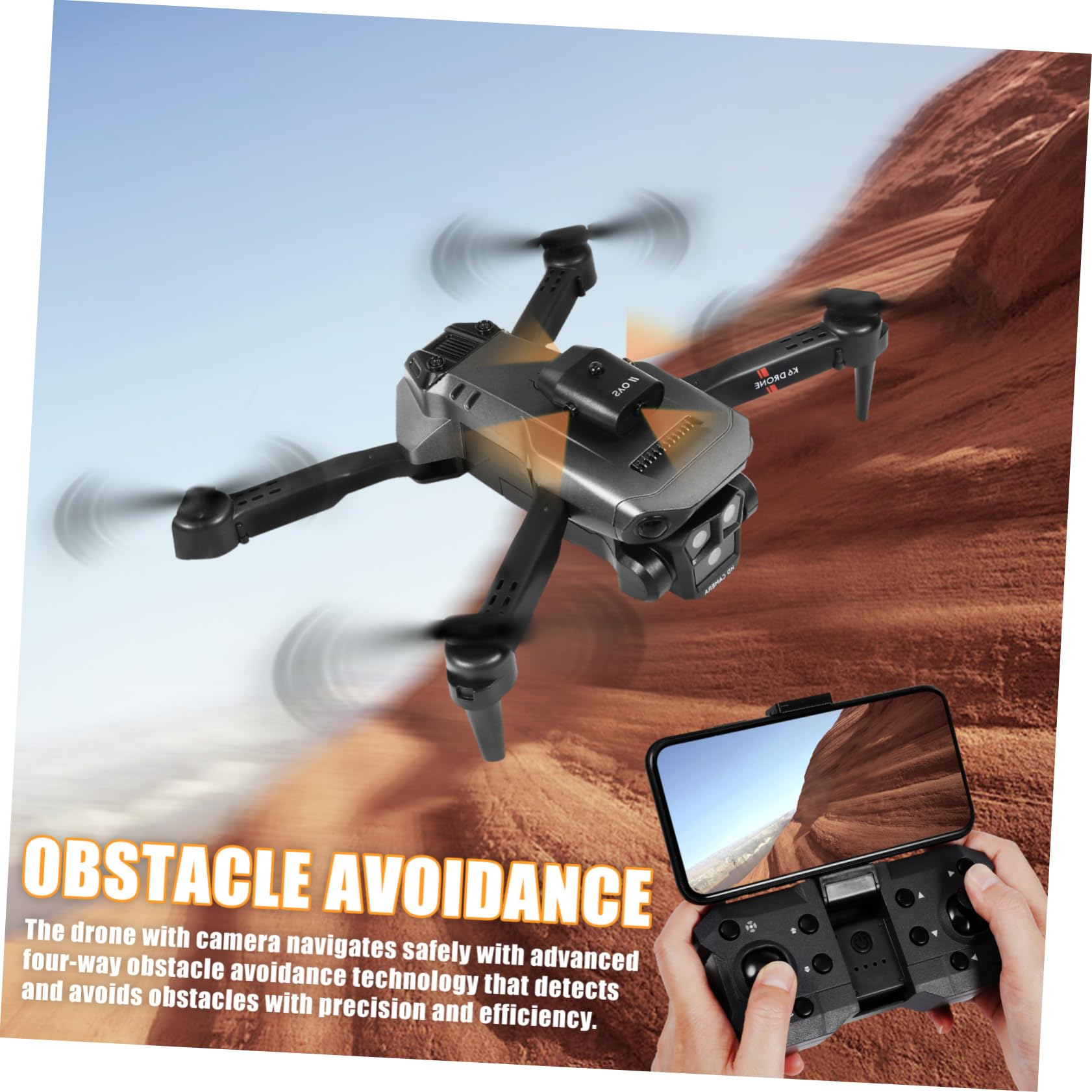 Drone Pieghevole Max con Tripla Fotocamera HD e Lente 150° | Abs Nero, Batteria 1800mah 3,7v, Doppio Accumulatore, Controllo App e Comando a Lunga Distanza