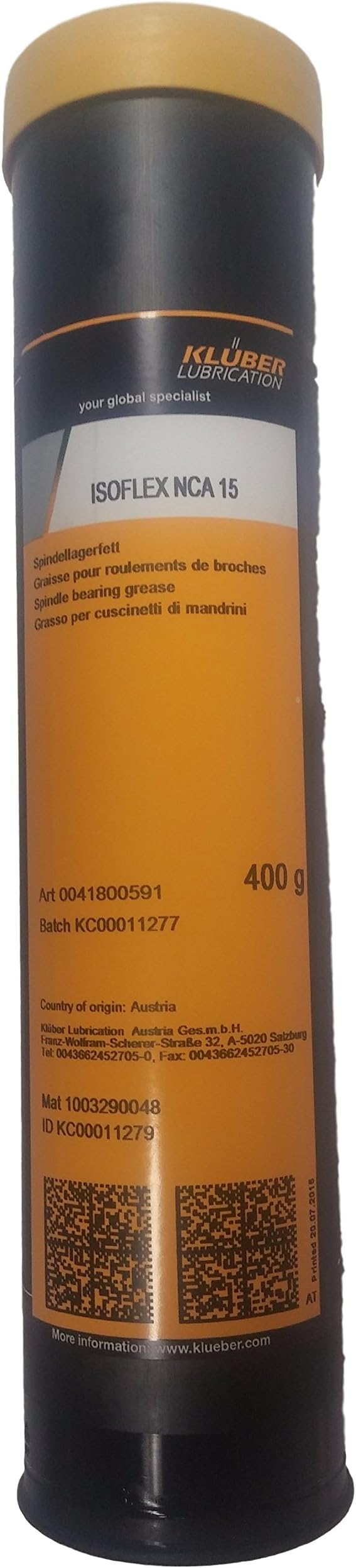 Lubrication Isoflex NCA 15 Grease for Spindles-Tapered Bearings-Ball Screws-OE Spinning Turbines in The Textile Industry 400g Cartridge