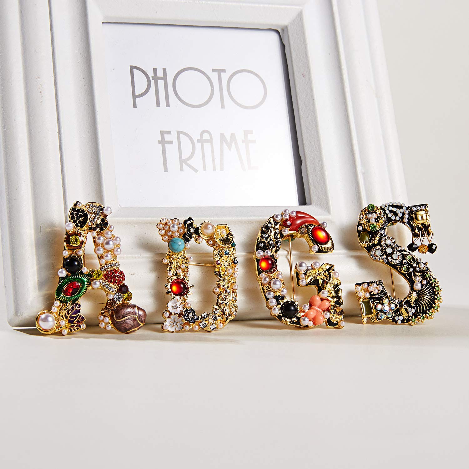 RINHOO Crystal & Pearl Initial Letter Brooch Pin - A-Z Alphabet, Colorful Enamel Gift For Women - View #9