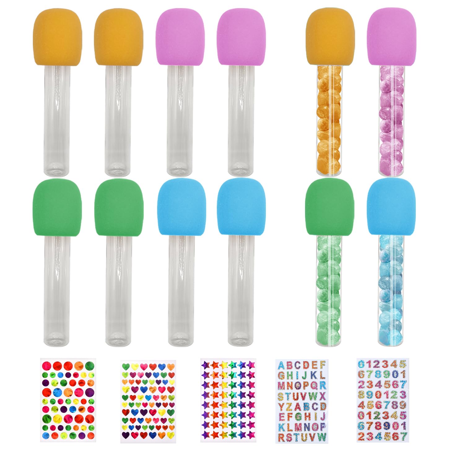 Microphone Candy Tubes Multicolor Fake Prop Microphone with Sparkly Stickers Plastic Microphone Rock Star Props for Musical Karaoke Themed Party