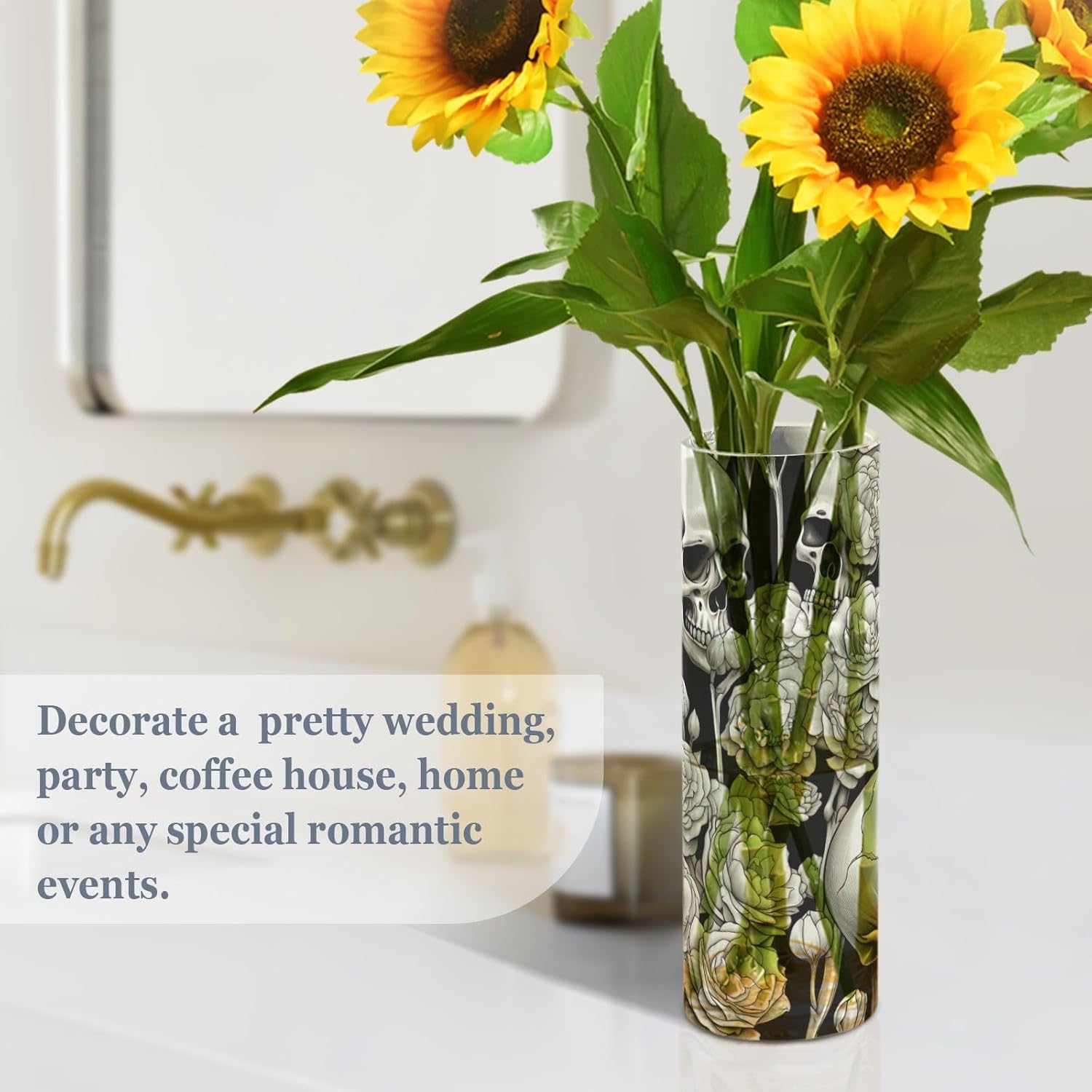 White Skull Flower Vases Clear Vase for Decor Centerpieces Living Room Table Decor