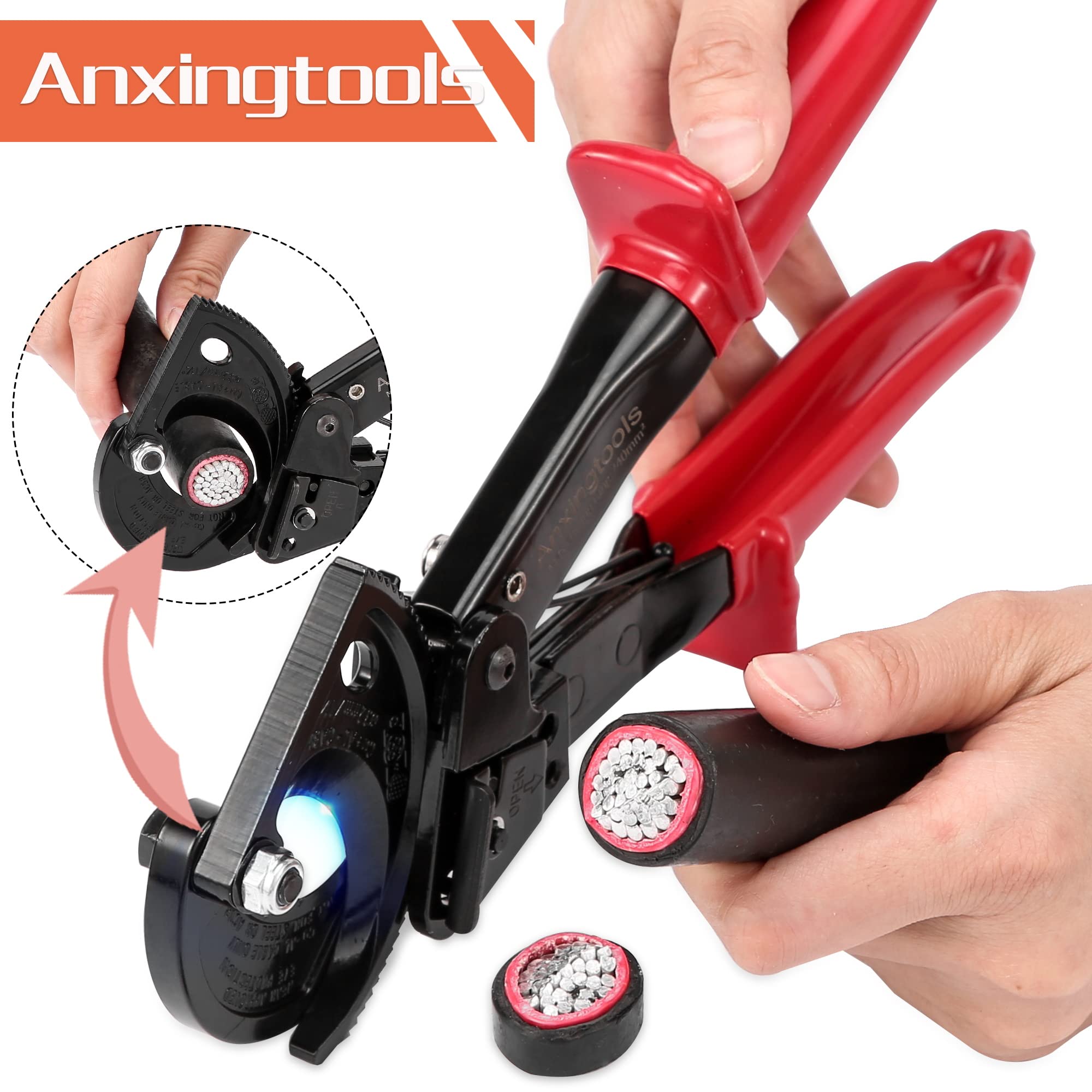 Pince coupante à cliquet, Anxingtools HS325 Coupe-fil robuste pour câble en cuivre aluminium jusqu'à 240 mm², Coupe-câble à cliquet (HS325)