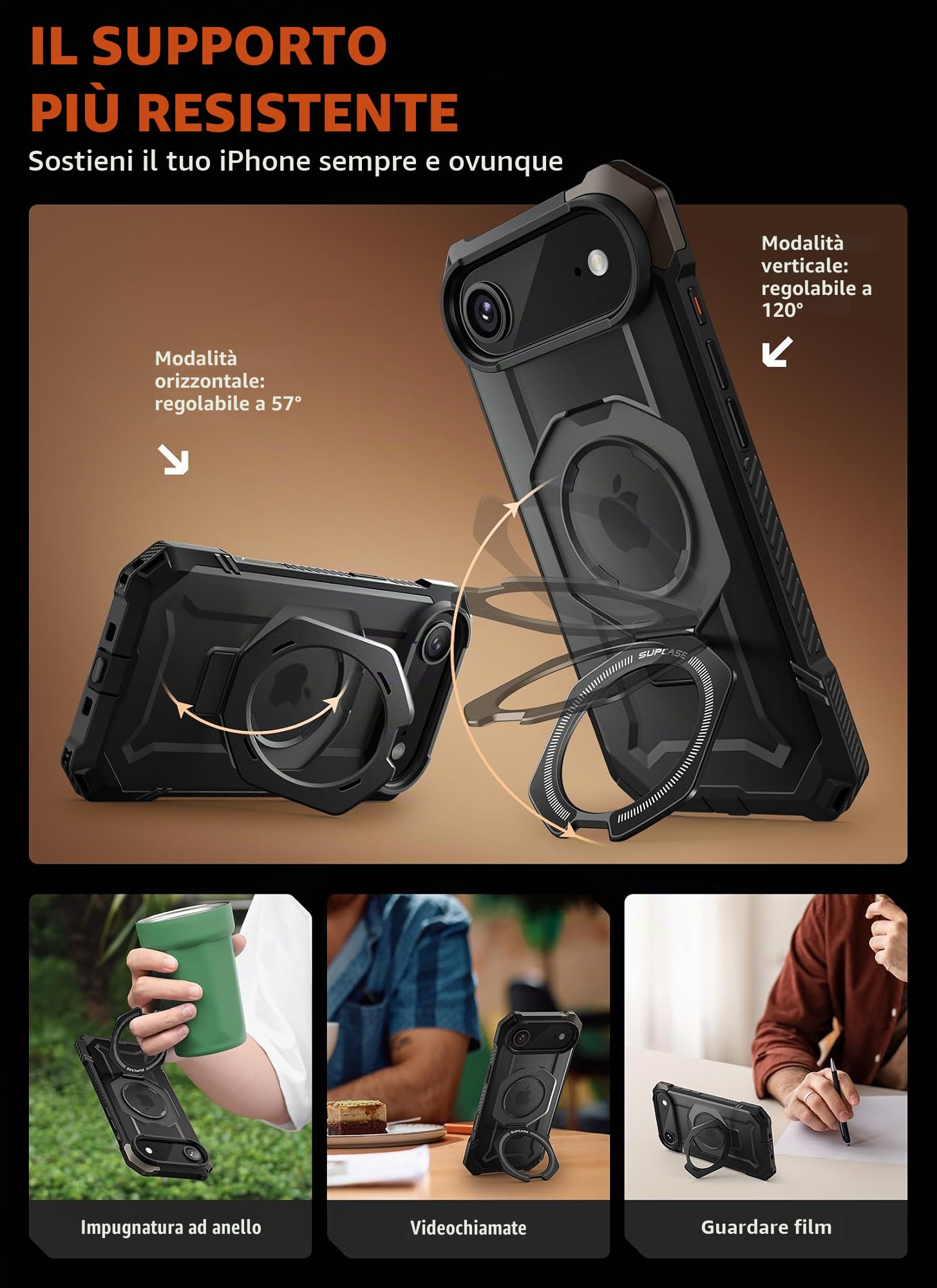 SUPCASE Cover per iPhone Air 6.5 Pollici con Supporto (Unicorn Beetle Grip), [Compatibile con MagSafe] [Protezione Militare dalle Cadute] - Custodia Magnetica Robusta e Resistente (Nero)