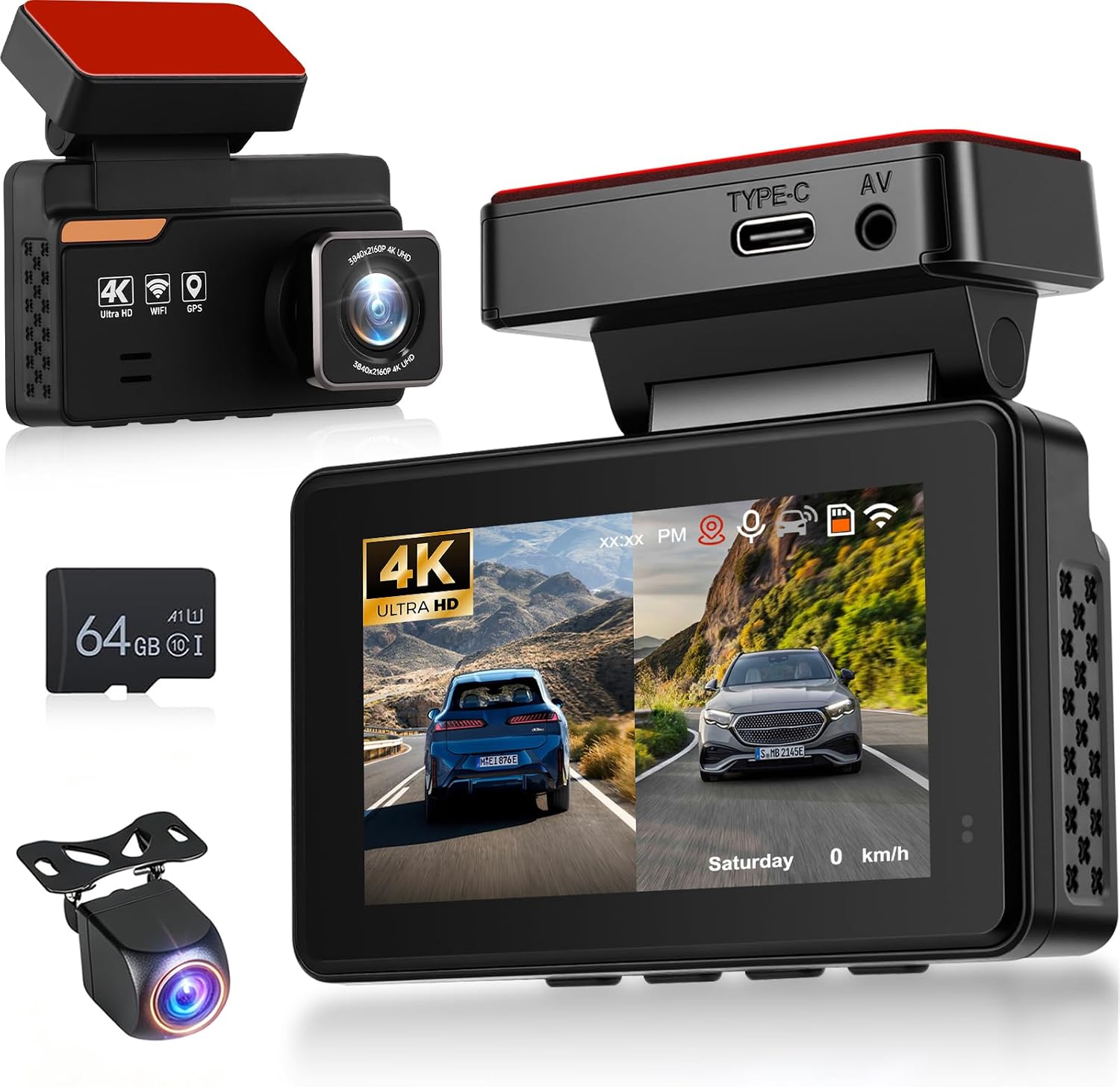 NHOPEEW 4K Dual Dash Camera for Cars with WiFi & APP Control 3 Inch Screen