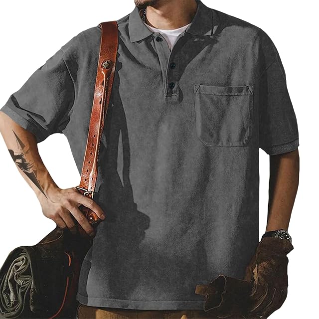 Polo Shirt Men Cool Summer Outdoor Regular Fit Button Up Short Sleeve V Neck Big and Tall Undershirts