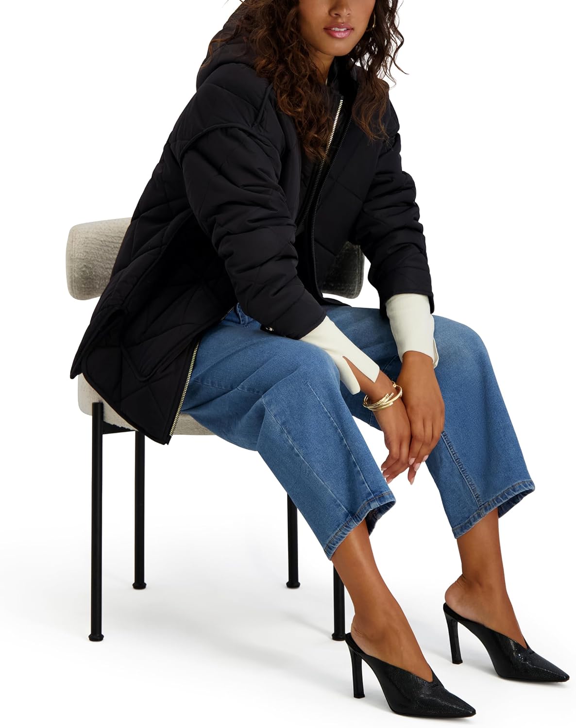 kensie Women's Diamond Quilted Puffer Jacket With Hood - Image 3