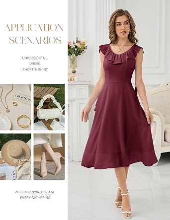 HomRain Chiffon Casual Beach Dresses for Women 2025 Summer Sleeveless, Cocktail Ruffle Wedding Guest Midi Dress for Church