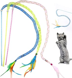 IUHKBH Cat Wands, 3 PCS Interactive Cat Teaser Wands Soft Line Tube Cat Toys Colorful Cat Feather Toys