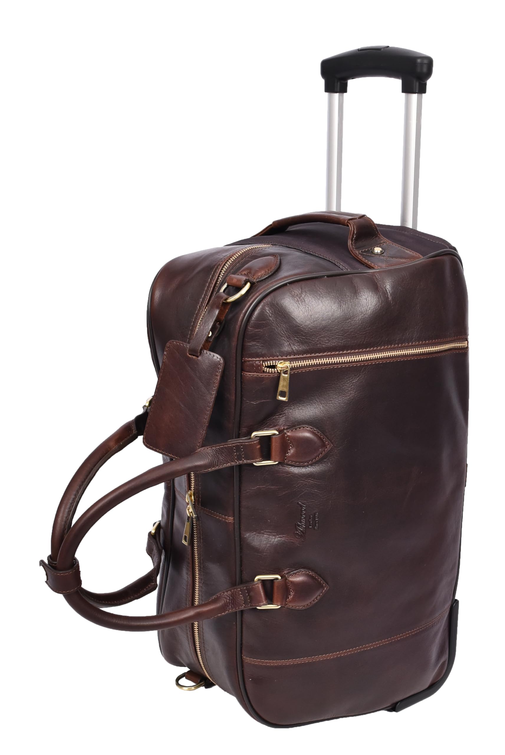 AL50 - Bolsa de viaje de piel con ruedas de alta calidad para fines de semana, Brown, L, Bolsa de transporte