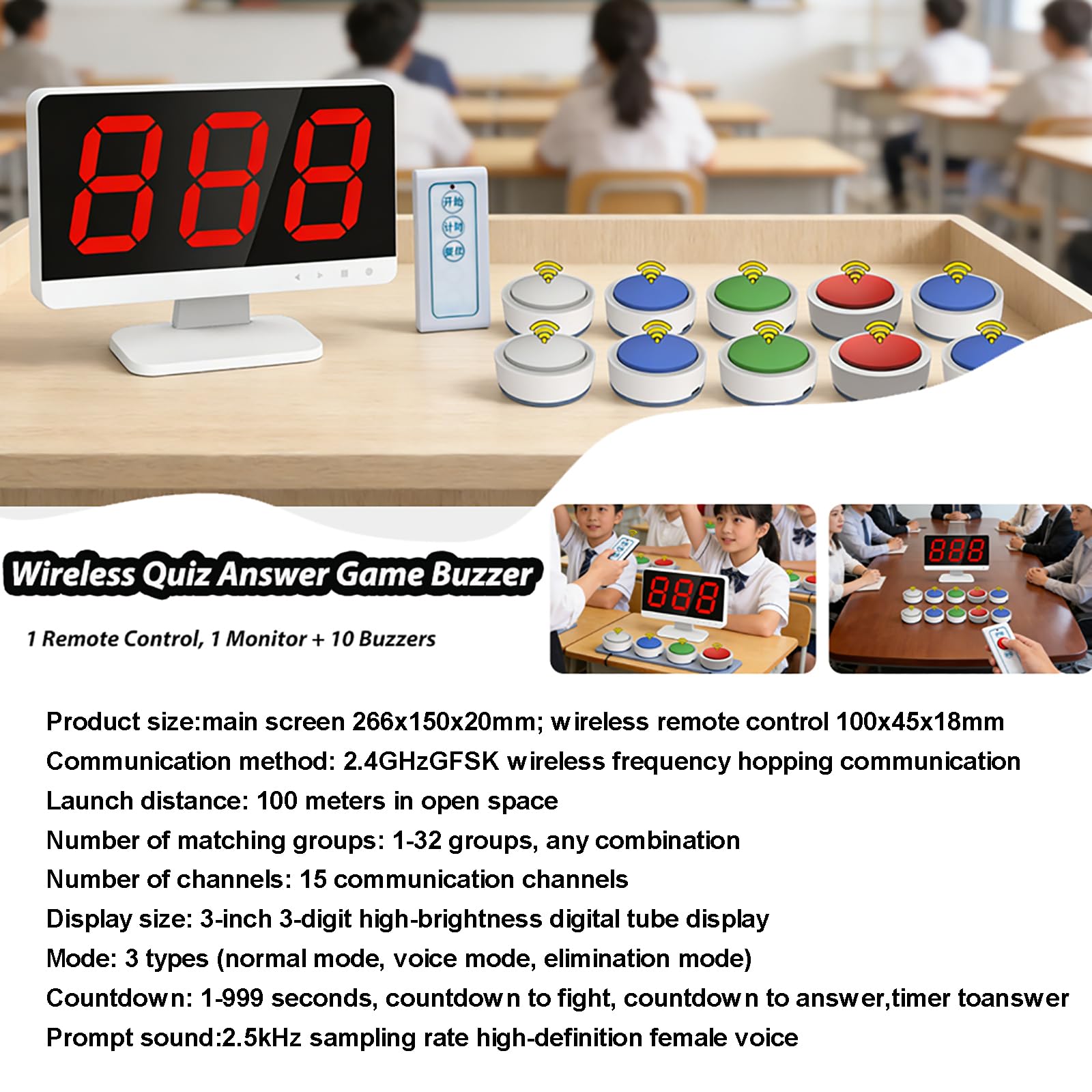 Sistema wireless a quiz con 10 cicalini e monitor, risposta multi-modalità per spettacoli di gioco, concorsi scolastici e quiz per feste