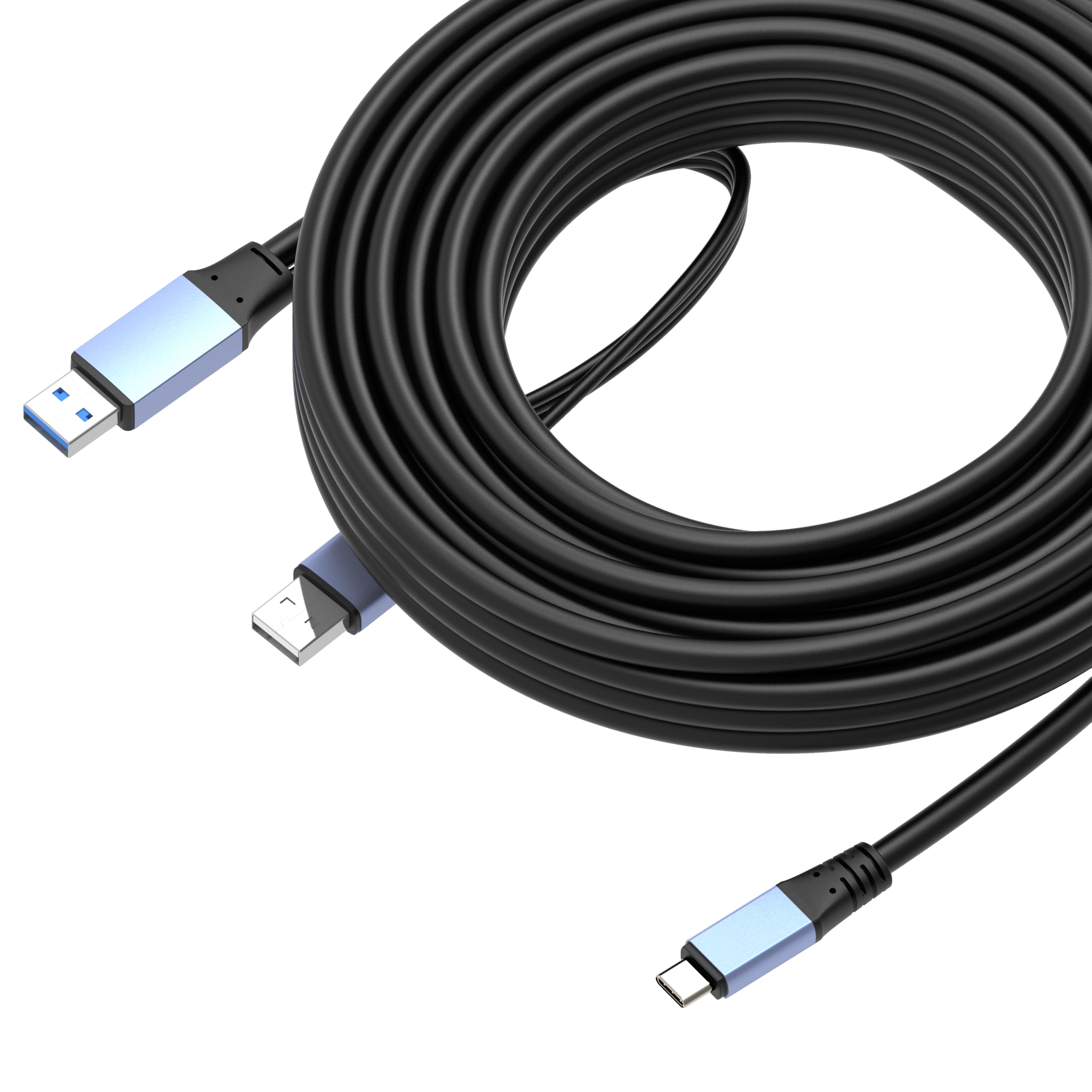 OkyLink Cable USB 3.2 Gen1 A a USB C – Transferencia de datos de alcance ultra largo de 5 Gbps, chip amplificador integrado y cable de alimentación, perfecto para equipos industriales, VR e impresoras
