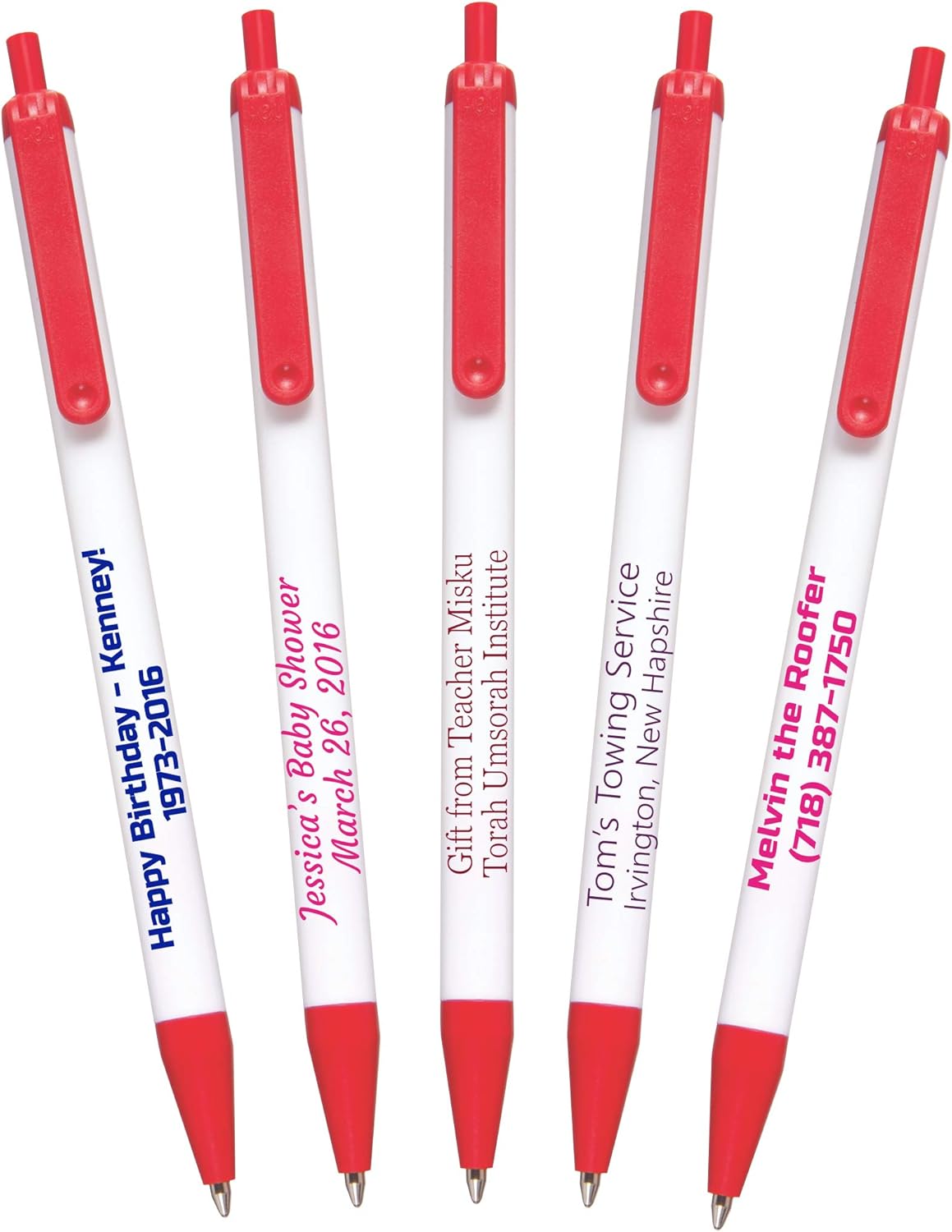 USA Made, Personalized Writing Ink Ballpoint Novelty Pens, Custom Printed with Your Logo & Text (Pack of 100 White Pens with Purple Trim)