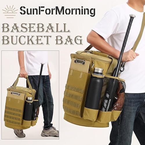 Miniatura 6 de Bolsa de cubo de béisbol, organizador de accesorios de entrenamiento de béisbol, bolsa de cubo de sóftbol estilo táctico con parte inferior