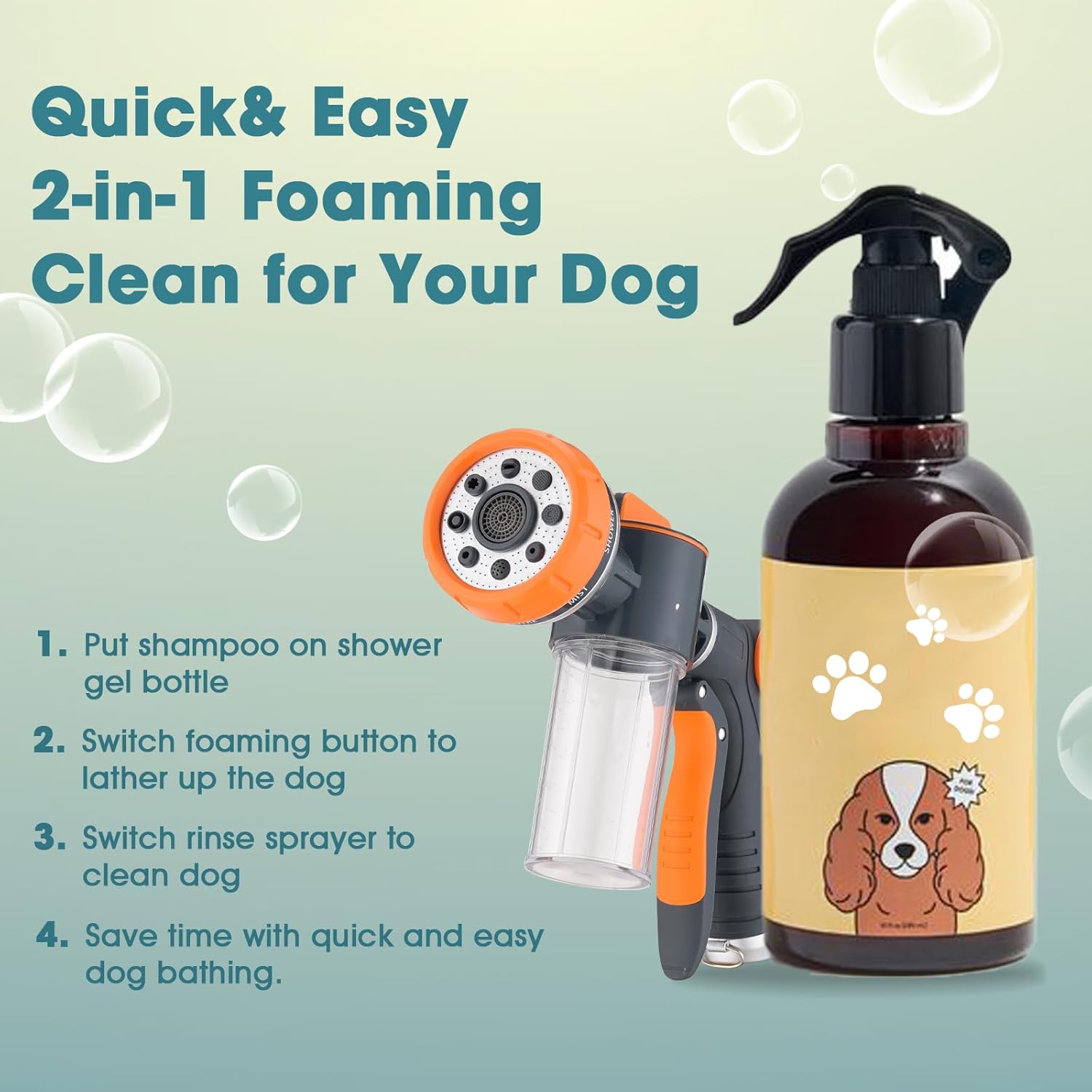 Dog 8.2ft Pup Shampoo Dispenser Jet Attachment to Shower Head Washing, 8-Setting High Pressure Pet Wash Cleaning Sprayer Bath for Bathtub Station, Adhesive Shower Holder, Indoor