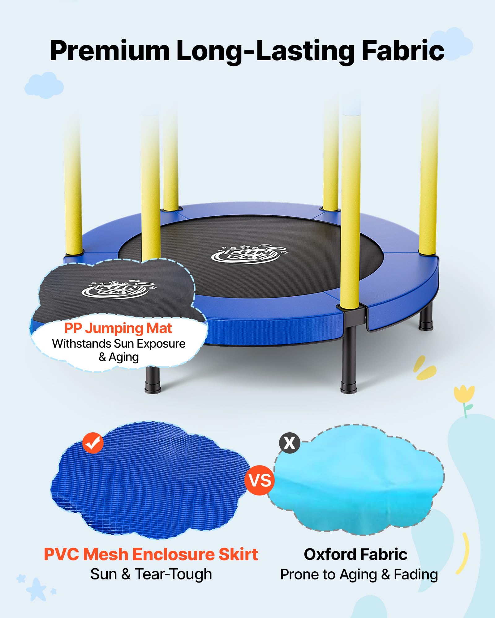 VEVOR Trampolino Elastico Giocattolo Bambini 142 cm Carico Dinamico 60 kg, Trampolino con Rete di Protezione a 360° per Salto, Struttura Rotonda, Gioco Ginnastico da Esterno Interno, Casa Cortile