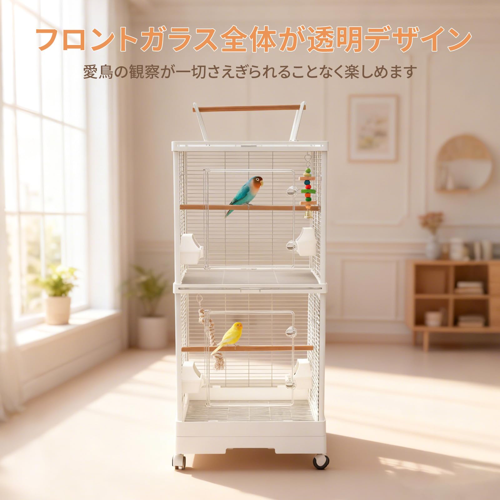 Amazon | Ruexue 鳥かご 2段 バードケージ 多頭飼い ホワイト 高さ