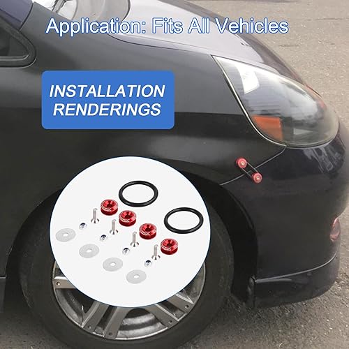 Miniatura 7 de Kit universal de sujetadores de liberación rápida Jmdspeed, para camiones, defensa, palanquilla, universal, CNC, Rojo