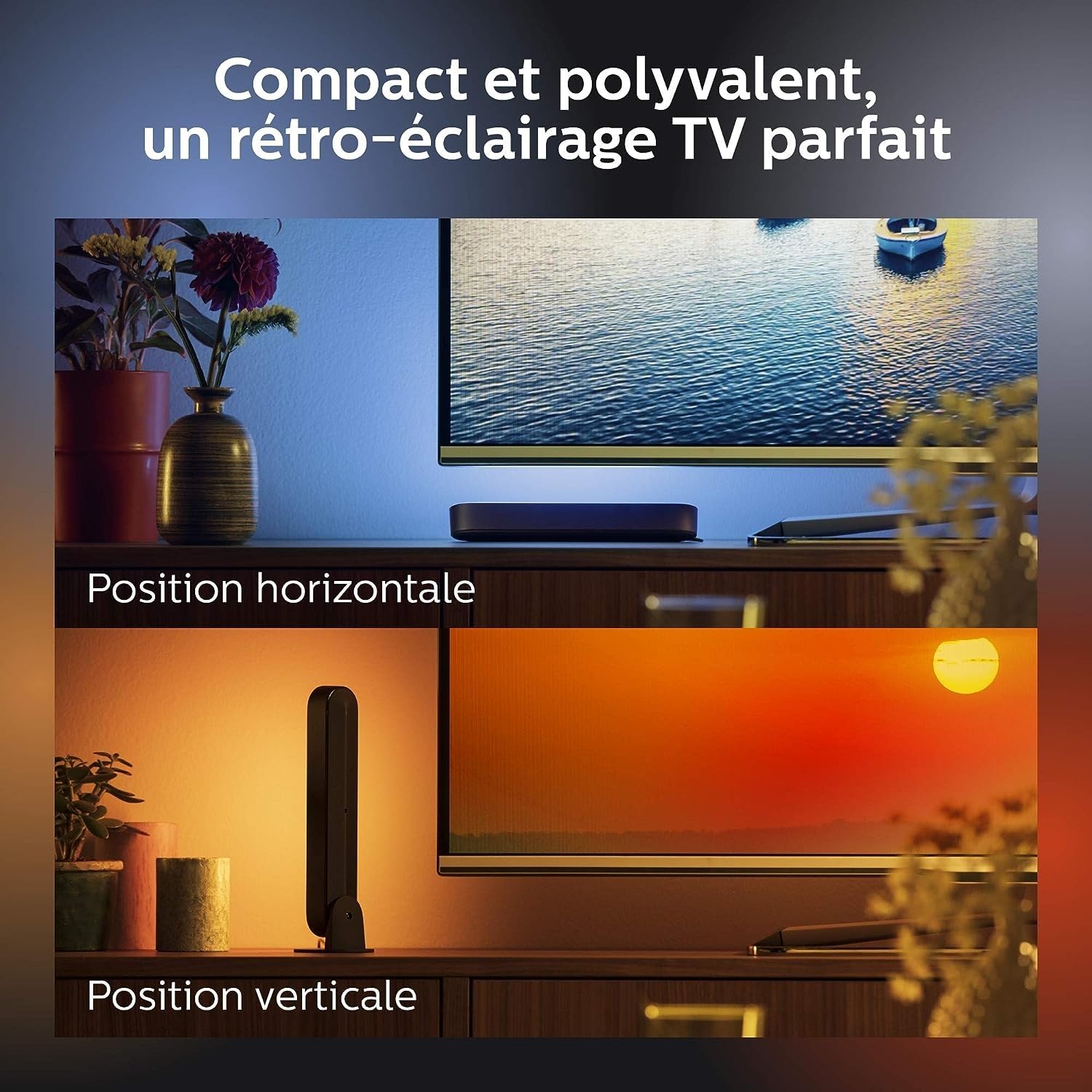 Philips Hue Play White and Color Ambiance Barre lumineuse connectée Pack de 2, unité de base, Éclairage d’ambiance pour TV et gaming (Compatible avec Alexa, Google Assistant et Apple HomeKit), Blanc