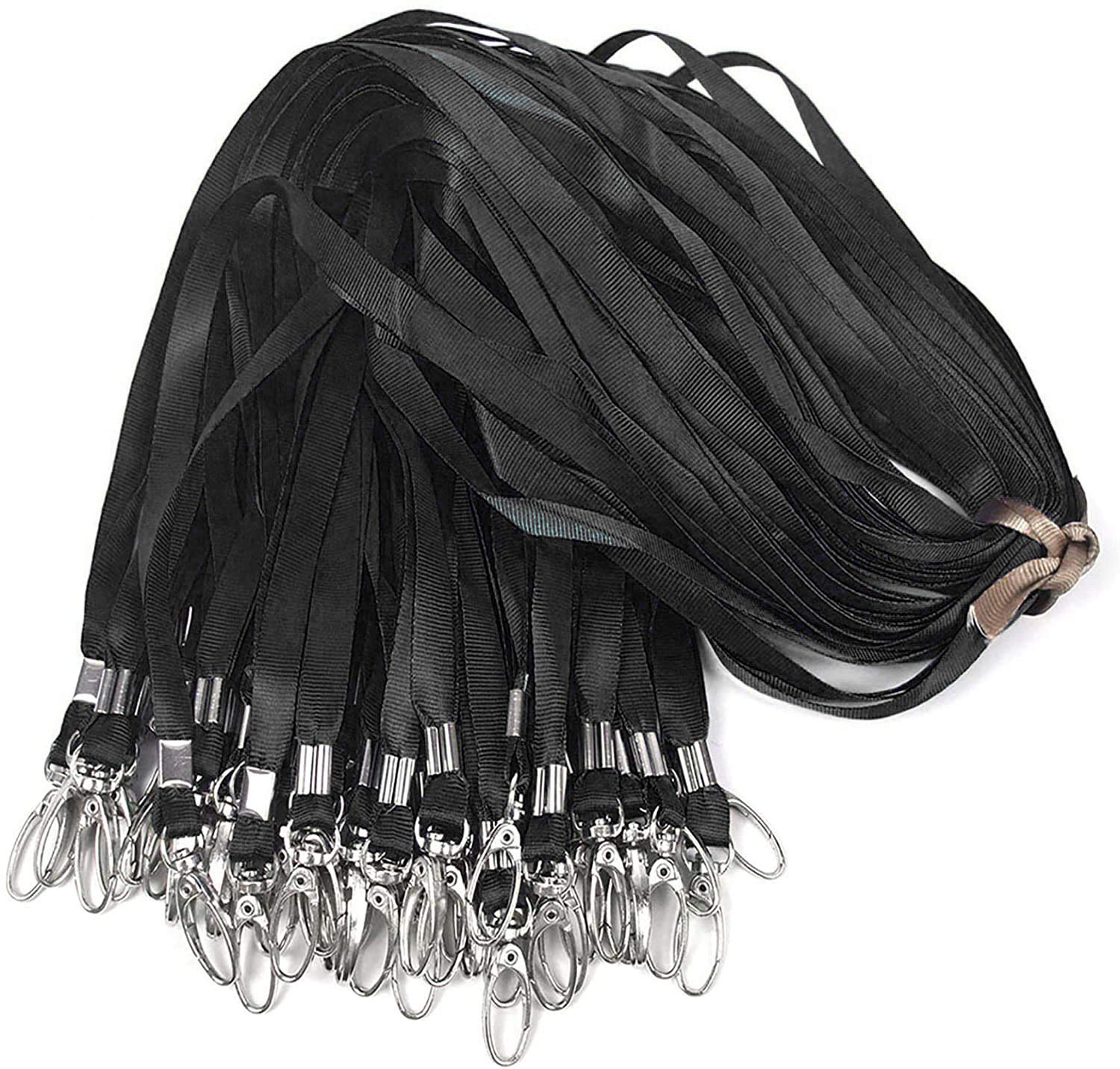 Bird Fiy Black Lanyards 50Pcs 17.5 inch Nylon Lanyard,Lanyards Swivel Hooks Clips Great for ID Name Tags Badges/Key Chains