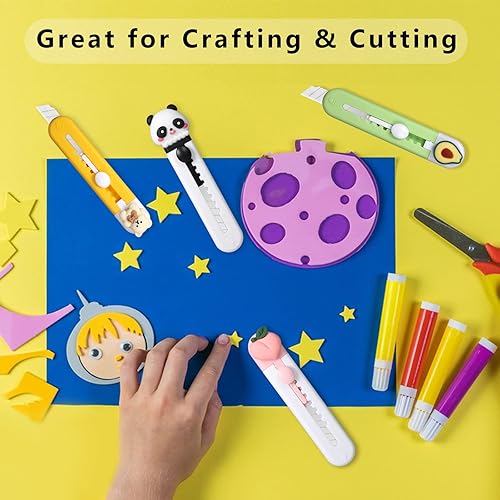 Miniatura 7 de Paquete de 6 cortadores de caja retráctiles, cuchillo multiusos afilado retráctil, lindos cortadores de caja para oficina, hogar, manualidades,