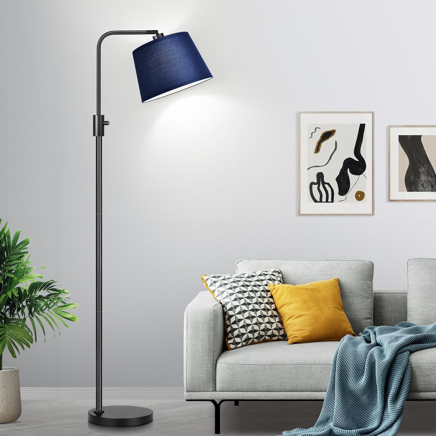 Nintiue 【Upgraded】 Dimmable Floor Lamp, 1000 Lumens LED Edison Bulb Included, Modern Arc Standing Tall Floor Lamp for Living Room Bedroom Office Dining Room - Blue