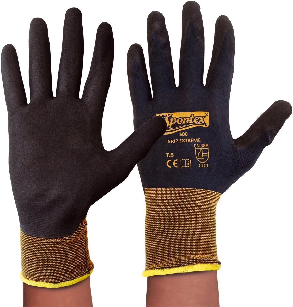Spontex Grip Extreme Nitrile Foam Work Gloves - EN 388 - Lightweight and Flexible - Large - Pair
