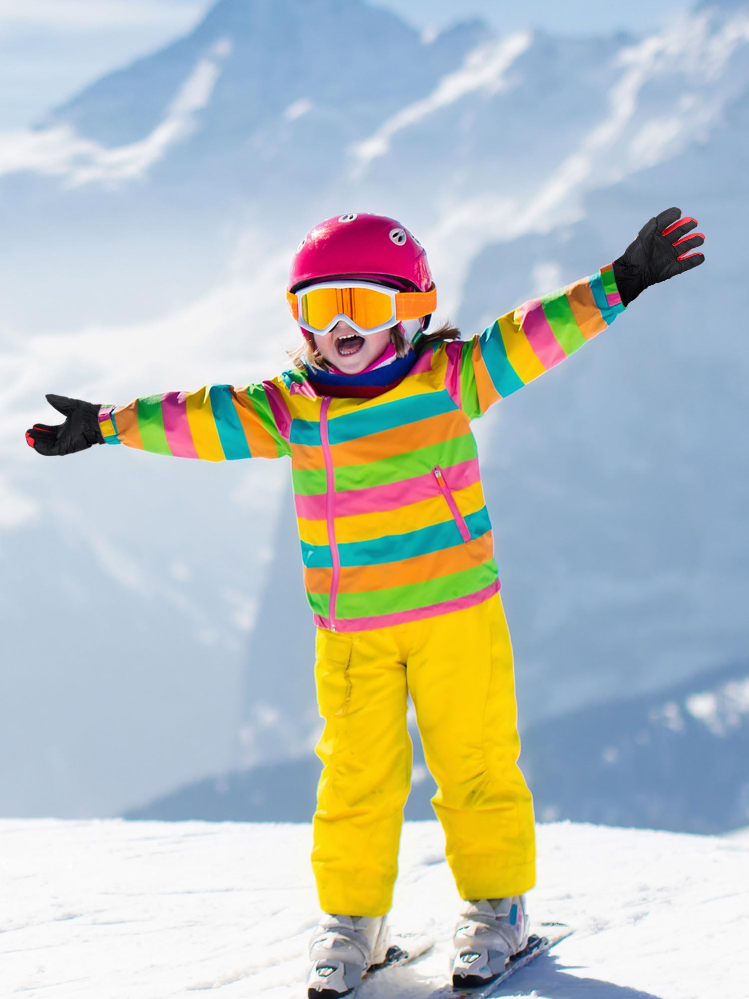 6 Paia di Guanti Invernali Impermeabili Antivento per Bambini (8-12 anni, Rosso, Bianco, Blu, Marrone, Marrone, Blu Viola)