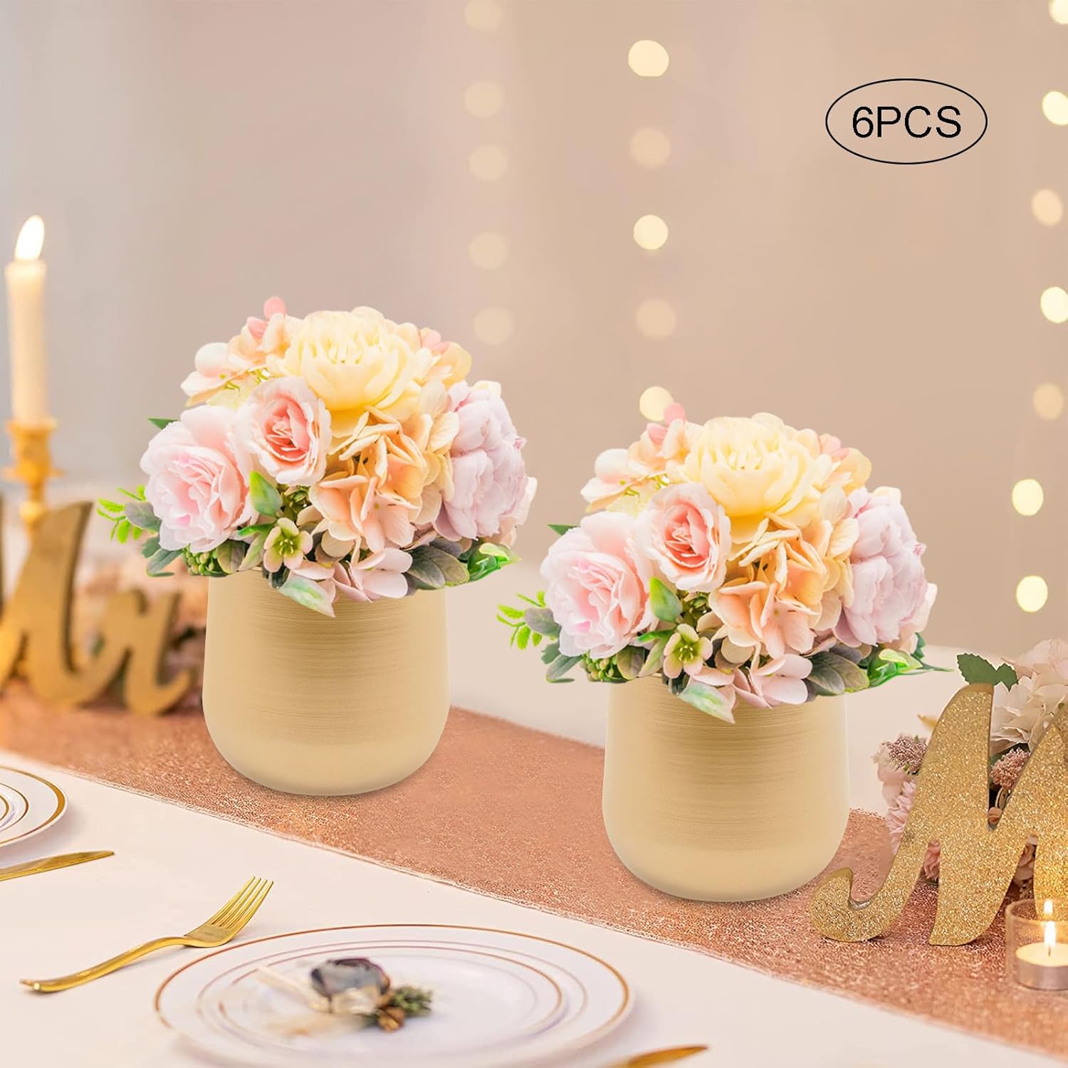 6 Pcs Small Gold Vases, Flower Trumpet Vase, Table Metal Compote Vase, Vintage Compote Vase, for Home Small Bouquet, Wedding Centerpieces