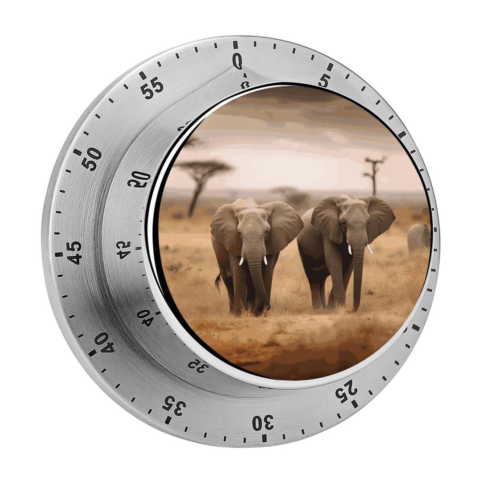 Wild Animals Elephants Visual Timer with Loud Alarm 60-Minute Kitchen Timers Exquisite Stainless Steel Body - Mechanical Desk Timer Countdown Clock for Cooking Chef Clock