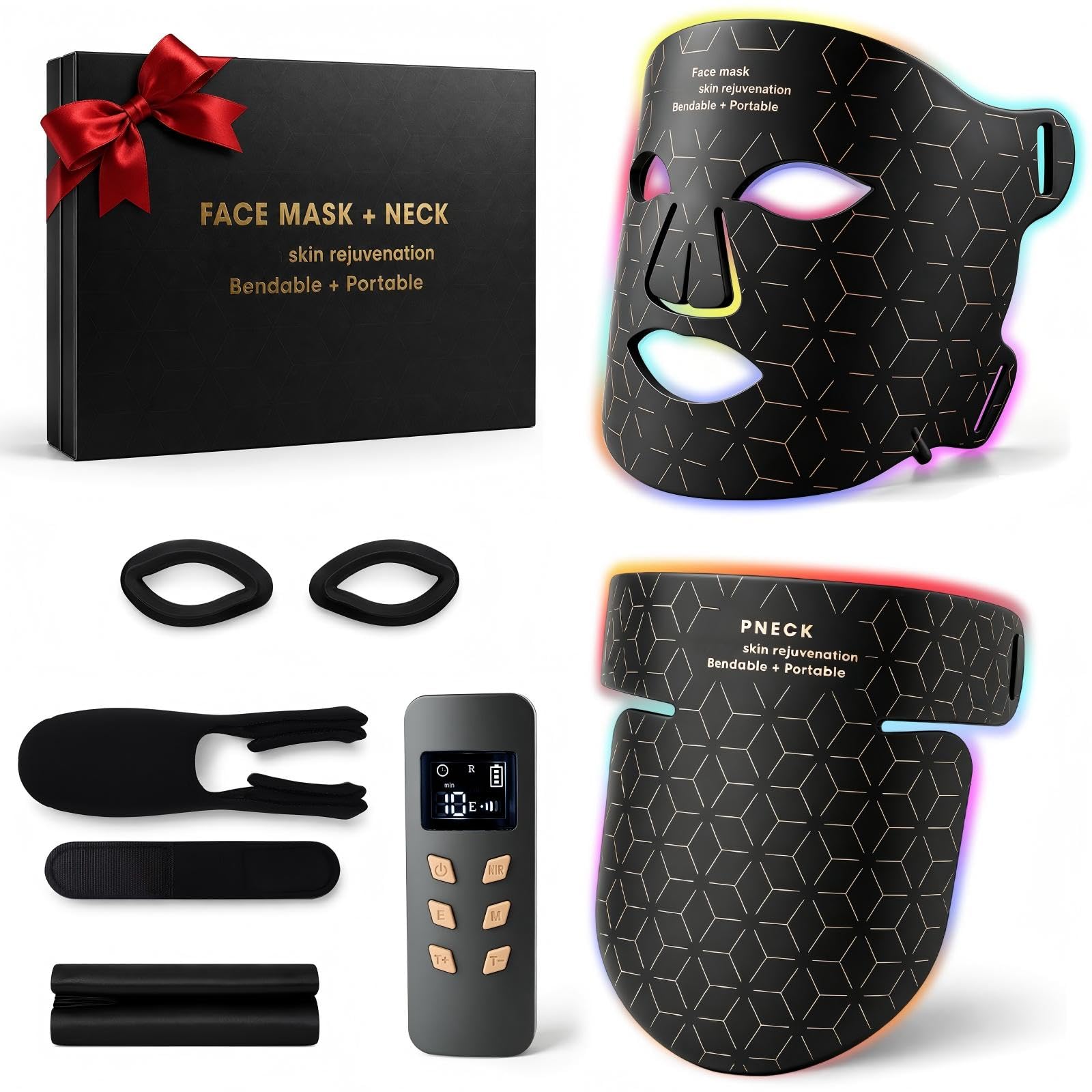 Masque LED Visage et Cou,Masque Luminothérapie Visage Anti Age,LED Face Mask en Silicone Souple,Masque Facial Infrarouge,Anti Rides,Rajeunissement,Adapté à tous les Types de Peau